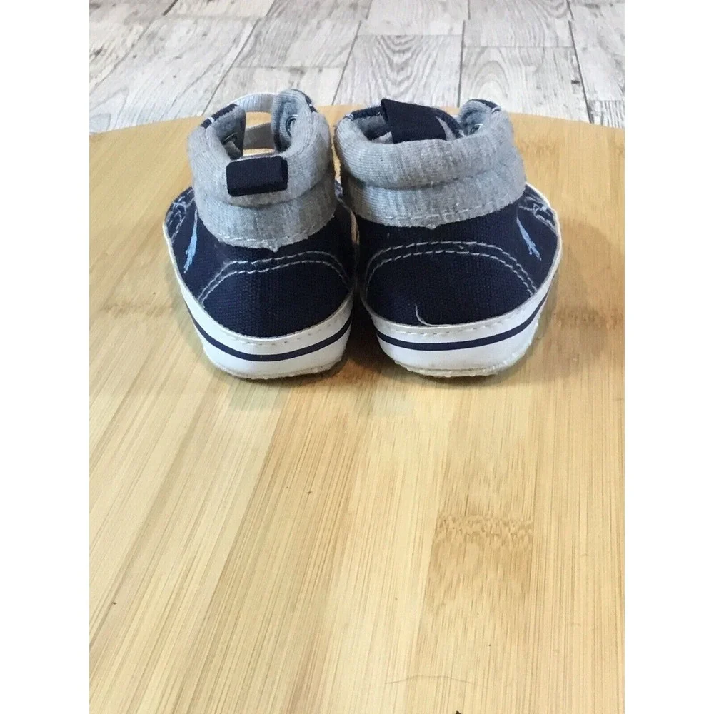 US Polo Assn Baby Sneakers High Top‎ Crib Shoes Navy Blue White Laces